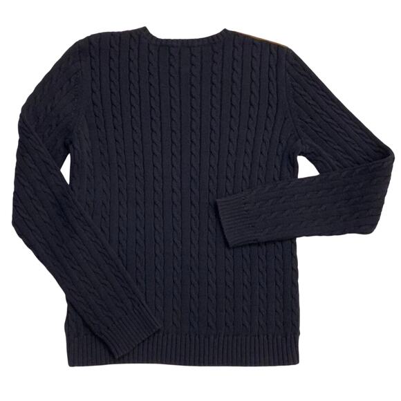Lauren Ralph Lauren Womens Sweater Large Navy Cable Knit Brown Suede-Like Patch - Picture 10 of 11